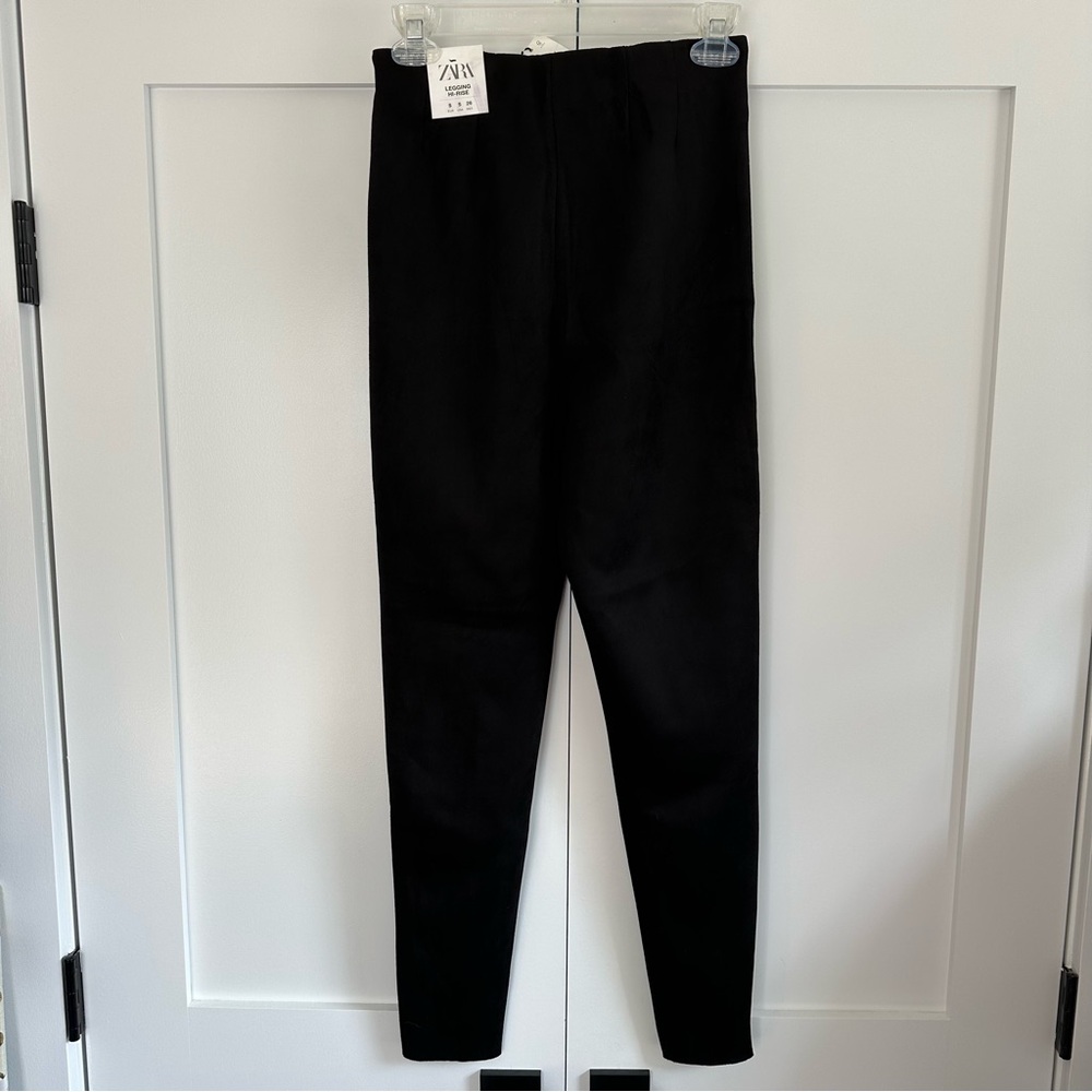 NWT! Zara Black Hi-Rise Suede Legging Trousers - Picture 6 of 10